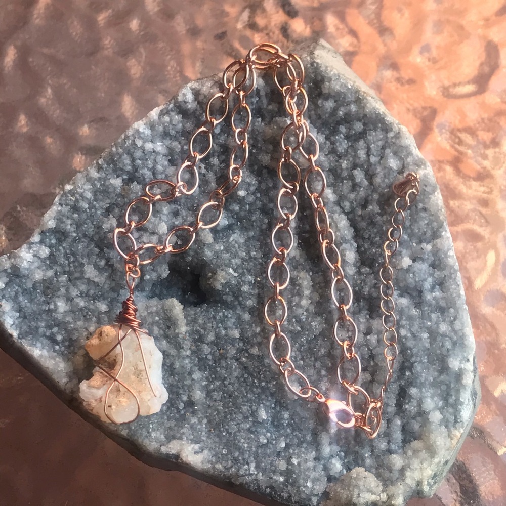 Copper raw milky quartz necklace